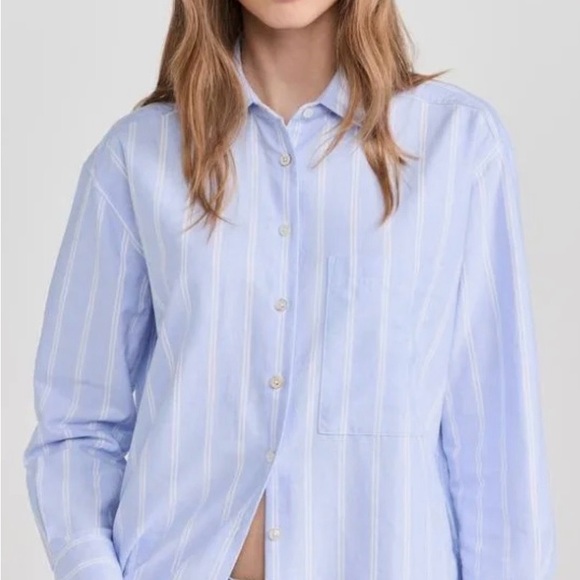 AYR Light Blue and White Striped Button-Down Shirt - Picture 2 of 8